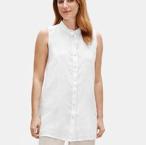 NWT Eileen Fisher Organic Cotton Voile Mandarin Collar White Shirt Medium